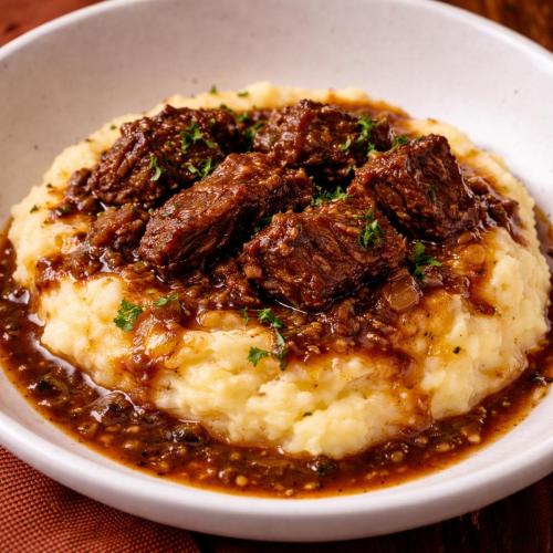 Braised beef and its juices